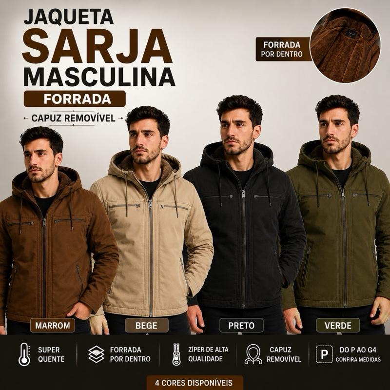 Jaqueta Sarja Masculina com Capuz