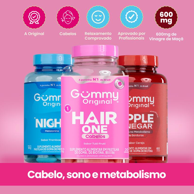 Kit 3 Gummy: Night + Vinagre de Maçã + Hair One