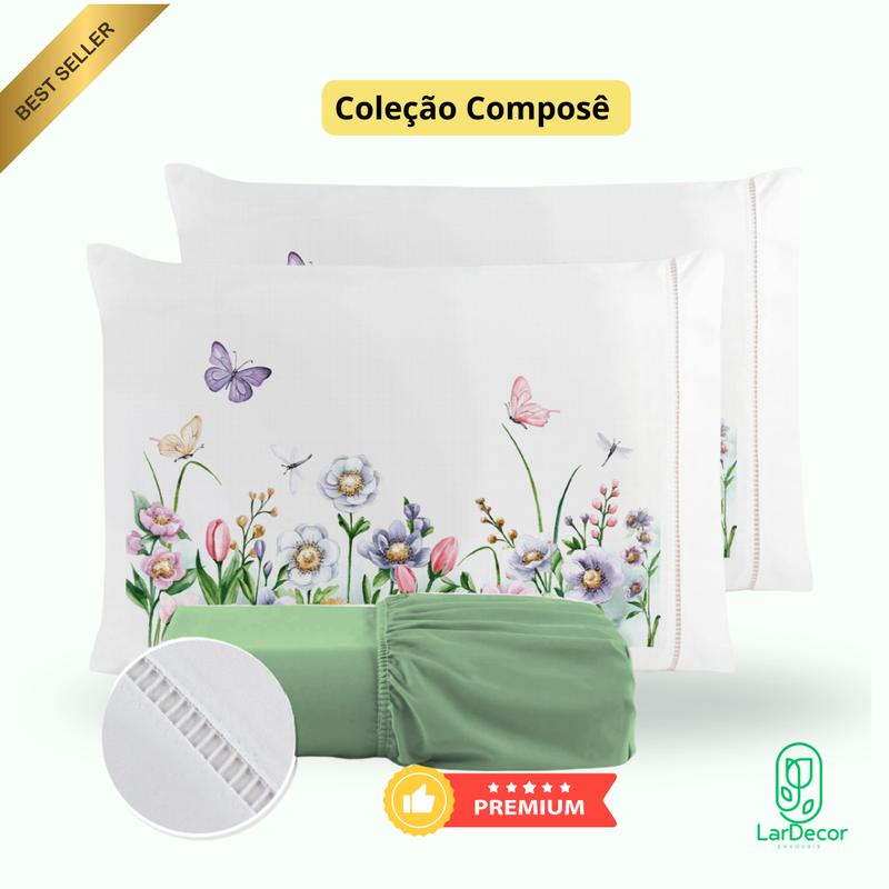 Kit Jogo de Lençol Fronha Estampada 400 Fios