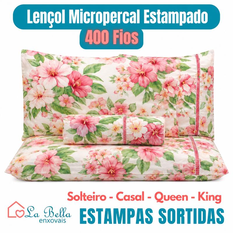 Kit Jogo de Lençol Micropercal 400 fios Estampado Ponto Palito