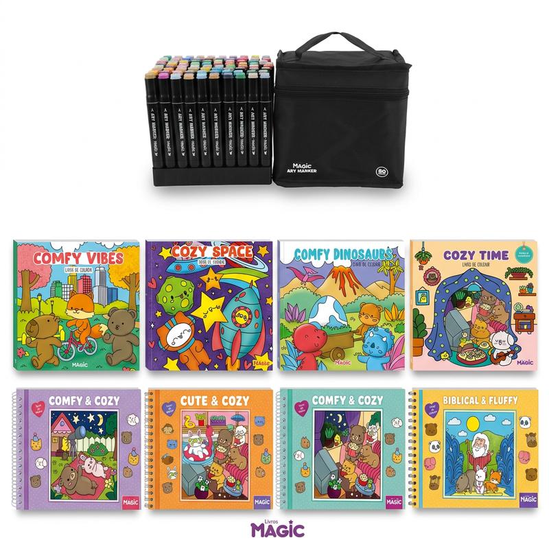 Mega Kit Colorir 10 Livros + 80 Canetinhas