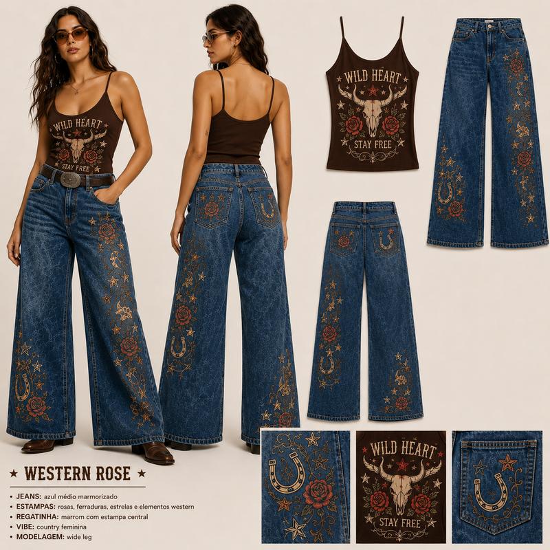 Conjunto Country Regata + Calça Wide Leg
