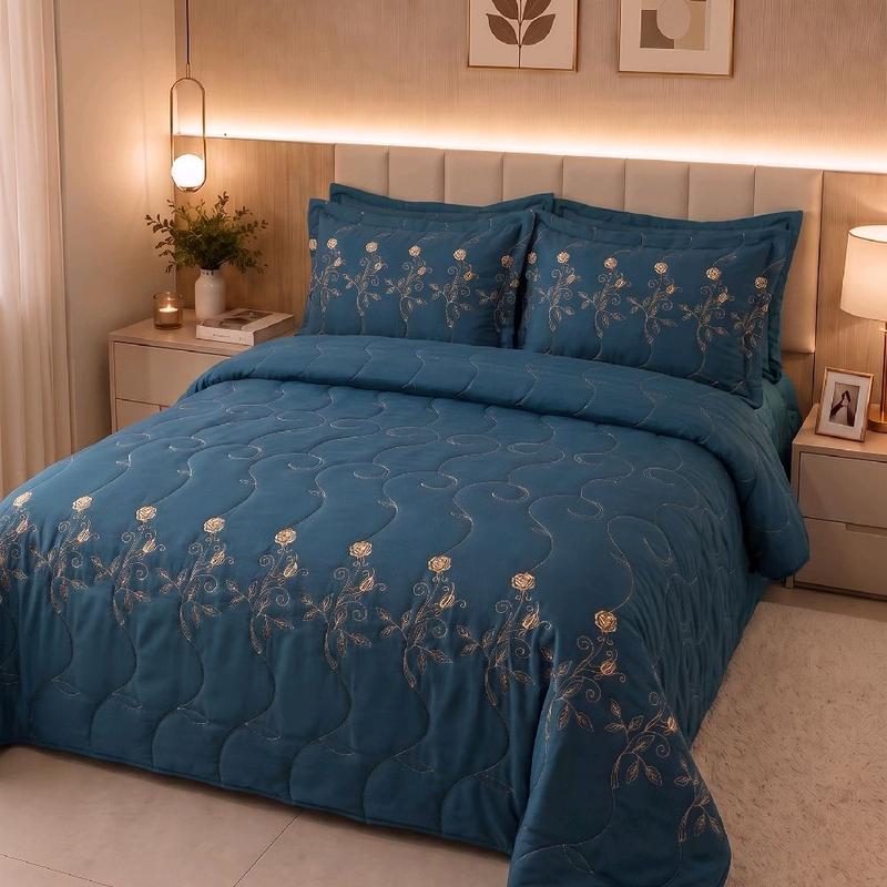 Cobre Leito King Bordado Floral 3 Peças